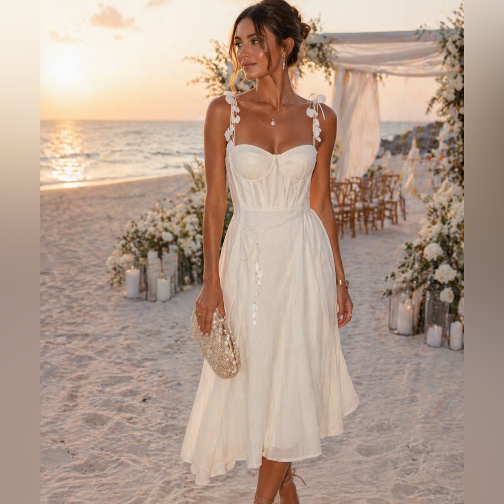 Zimmermann
Wonderland Midi Corset  Ivory Spaghetti Strap Dress size 3 large